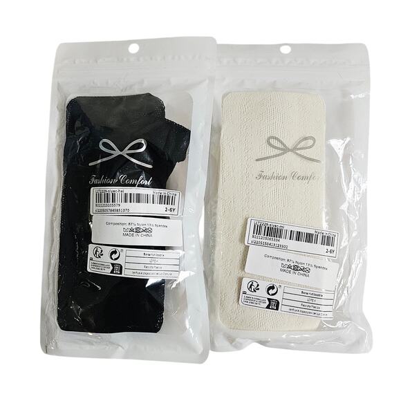 Fashion Comfort Legging Tights Little Girls Size 2-6Y Set Of 2 Black Ivory NWT - Picture 1 of 6